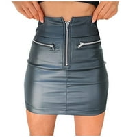 Ženski visoki struk FAU kožni mini a-linijski kratki bodycon suknja Čvrsta suknja zip dame tanke suknje