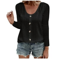 Charella Fashion Ženski gumb okrugli vrat dugih rukava s dugim rukavima bluza s majicom Black, XXXL