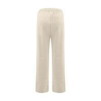 Ženske ljetne casual posteljine hlače labave ravne noge elastične strugove džepova Duksevi Beige 2xl
