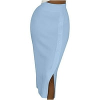 MIDI suknje za žene Trendi modni prorez pola tijela džemper haljina svijetlo plava xl