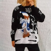 Smanjeni ženski džemper okrugli dekoltev pulover džemper Ispiši labavu sredinu dugih rukava zimski božićni