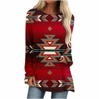 Ženski casual labavi pulover vrhovi O-izrez Retro Print majice s dugim rukavima