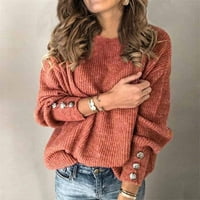 Hanzidakd ženski pleteni pulover Zimski dugi rukav O vrat poliester plus veličine pulover džemperi crveni