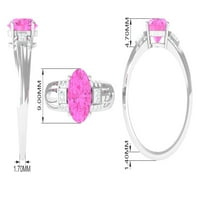Laboratorija Ovalnog oblika odrasli Pink Sapphire Solitaire Prsten sa Moissine, Sterling Silver, SAD
