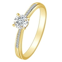 0. Carat Okrugli bijeli prirodni dijamant sa naglaskom 14K čvrstog žutog zlatnog prstena veličine 6,5