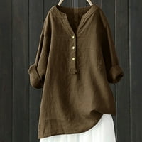 Ženske vrhove dugih rukava labava bluza Solidne boje Žene košulje Henley Ljeto Brown XL