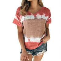 Jsaierl Womens Ljeto Slatke T košulje Casual Tie Dye Košulje Kratki rukav V izrez Boja blok Tee Plus