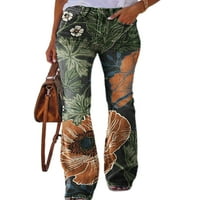 Rejlun Ženska dna cvjetne print Jeans Stretchy duge hlače Vintage pantalone Modna škola j L l
