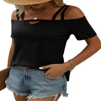 HAITE Women Ljeto vrhovi kratki rukav majica Majica Solid Boja Majica Dame Tee Off rame Pulover Black
