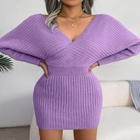 Cocopeants ženski džemper s seksi V izrezom haljine casual dugih rukava bez rukava, duks od pulover