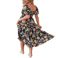 Ženska ljetna casual haljina za plažu s kratkim rukavima cvjetna print duga haljina ruched boho haljina
