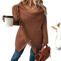 Ležerni obični puloveri za vrat kaufla s dugim rukavima kafe smeđe žene džempere