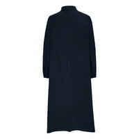 Absuyy haljine za ženske ležerne pune boje gumb s dugim rukavima V-izrez pamučne posteljine zimske jesene