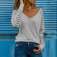 Ženska proljetna moda V-izrez Stripeta labavi ispisani patchwork bluza vrhovi pulover ženske majice