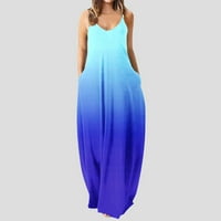 Dyfzdhu ljetne haljine za žene udobne haljine duge maxi v izrez labave haljine bez rukava Boho Beach