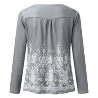 Ženska ležerna majica Štampani dugi rukav okrugli izrez Ruched pulover Bluze na vrhu padaju Ležerne