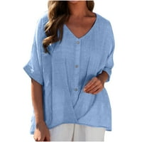 Ženske košulje od polusave u boji Plavo Boja labava fit bluza Prodaja pamučna linija Ljeto Ležerne prilike