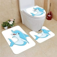 Sretni crtani delfin kupaonice u kupaonici set za kupac Contour mat i toaletni poklopac poklopca