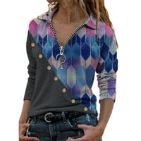Guvpev Ženski gumb Ispis košulja Nagone za spuštanje modne majice - plavi XL