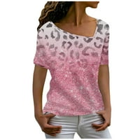 APEPAL Womens Ljetni vrhovi kratki rukav Ležerne majice Asimetrični blok u boji TUNIC PINK M