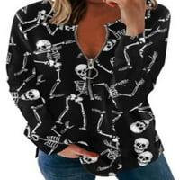 Halloween ženska modna bundeva lubanje tiskani festival kostim seksi zip V izrez pulover majica dugih