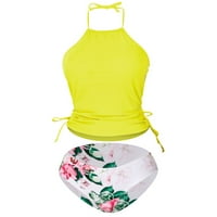 Kupaći kostimi Bikini Ženski vrat Viseće retro čipke Up plaže Split Backlex Solid Boja Bikini Seaside