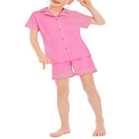 Sanviglor Kid Girl Lounge odijelo za spuštanje PJS Solid Color Pajamas Set Patch Džepni ružin za spavanje