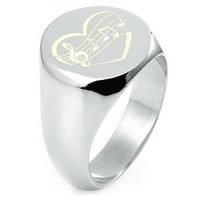 Sterling srebrna muzička ljubav napomena Srčani urezani okrugli ravni vrhunski polirani prsten