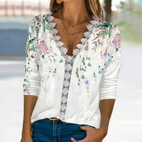 Ženska modna otisnuta čipka tri četvrtine vidi bluzu V-izrez casual tops aq