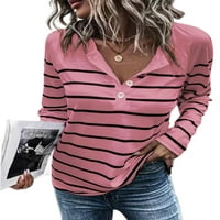 Avamo bluza košulja za žene dame dugih rukava s prugama majica casual gumb niz Henleyji majica V izrez
