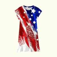 Safuny Girls's Duljina koljena Dress Clearence Stripe Star Print Okrugli vrat Independece Day Ruffle