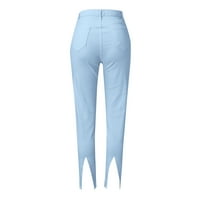 Ženske traperice Žensko dugme Visoki struk Slim Band Micro Hlače Rupe Jeans Hlače traper hlače traperice