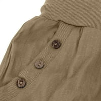 Ženske casual posteljine kapri hlače labavi fit elastične salonske hlače sa džepovima, Khaki, XXL