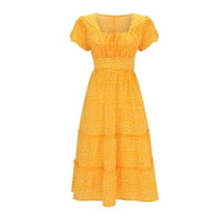 ManXivoo Ležerne haljine za žene Žene Square Crt Scrokratna haljina za rukave cvjetna plaža Visoki struk