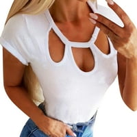 Ženska ljetna čista boja kratki rukav šuplji izrez Top pamuk Spande s dugim rukavima ženska majica srednje