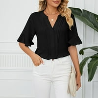T majice za žene Ženski casual V izrez ruffle rukave kratki rukav majica bluze crne veličine s