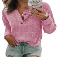 Cindysus Women Osnovni pulover s dugim rukavima Dame Plain TEE V izrez Kancelarija Čvrsta boja Casual