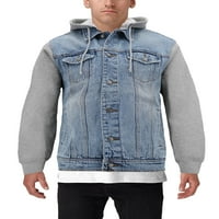 Muška dva tona jean i sivi dres s uklonjivim jaknom od traperice od haube
