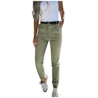 IOPQO Cargo Hlače Žene vježbati hlače Ležerne strukske hlače Fitness džepne tajice Visoki mršavi gumb