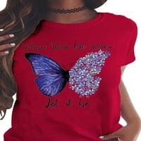 Sexy Dance Dame T majica Butterfly Print Majica Crew Neck Ljetni vrhovi Labavi pulover Radna tunika