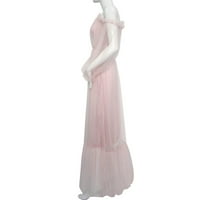 PXiakgy rukav puna čvrsta slatka haljina boja žene -neck dugačka dugačka ženska haljina ružičasta +