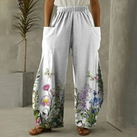 Ženska cvjetna print za prevelikoj odjeće Retro visokog struka harem hlača za djevojke za plažu bijela