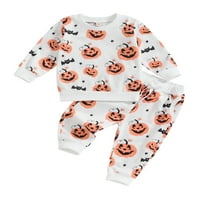Wassery Baby Halloween Outfits 3T 4T 5T Toddler Fall Halloween Odjeća za bundevu Pumpkin Bat Print dugih