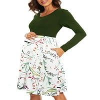 Ženska materinska haljina dugih rukava za ispis patchwork casual a-line haljina za fotosokatu za trudnoću