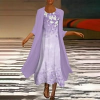 Ženska haljina Ležerna modna modna print o izrez srednje duga dugačka dužina dvije set haljine, ljubičaste,