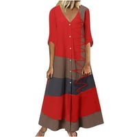 Ženska ljetna plus veličina haljina modni casual kratkih rukava V-izrez Tipka tiska Maxi labava duga