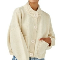 Kardigani za žene Dame Moda Solidna boja Srednja dužina Dugih rukava Visoki ovratnik Pleteni džemper