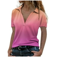 APEPAL WOMENS Tops Ženska polo majica Print kratkih rukava THEE V-izrez majice za žene ružičasta m