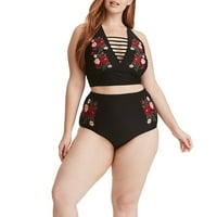 Plus size za žene cvjetni kupaći kostimi Bikini set kupaći kostim kostim crni 3xl