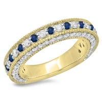 DazzlingRock kolekcija 14k Blue Sapphire & White Diamond Millgrain Godišnjica vjenčanog slaganja, žuto